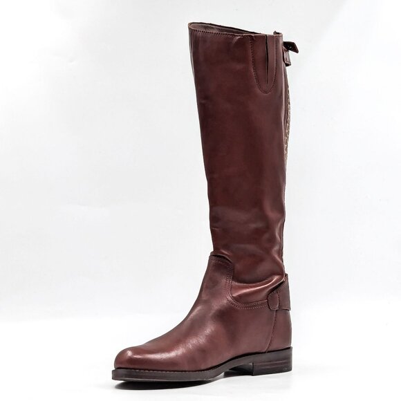 Sam Edelman Women Mikala Riding Brown Leather Croc Back Print Boots sz 7.5 - Picture 3 of 9